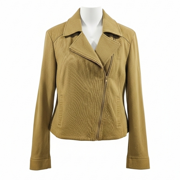 CAbi Jackets & Blazers - Cabi Road Trip Jacket Moss SZ M Asymmetrical Zip Closure Moto #6470